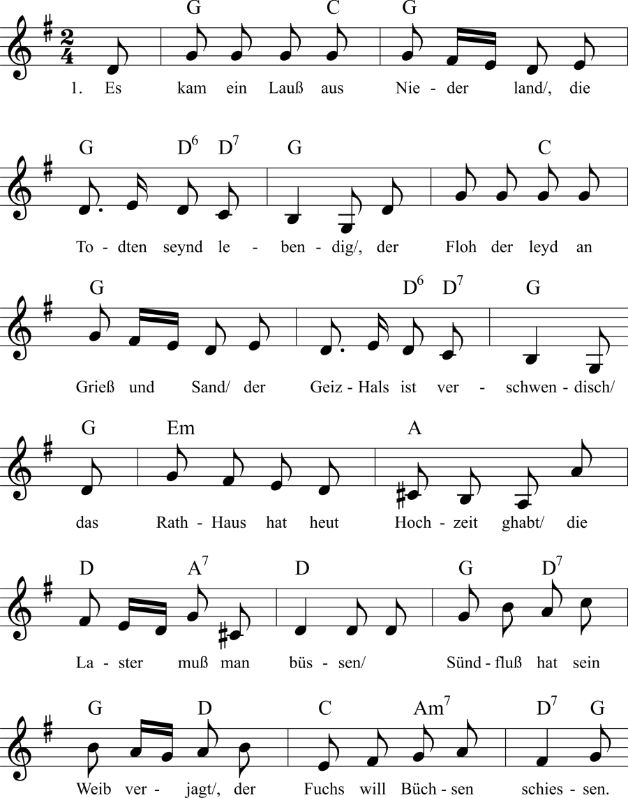 Musiknoten zum Lied - Es kam ein Lauß aus Niederland