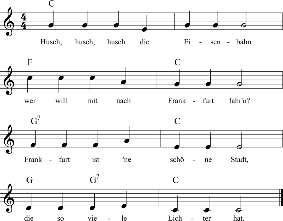 Musiknoten zum Lied - Husch, husch, husch die Eisenbahn