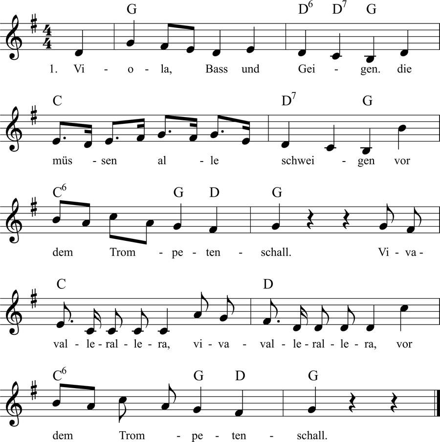 Musiknoten zum Lied - Viola, Bass und Geigen