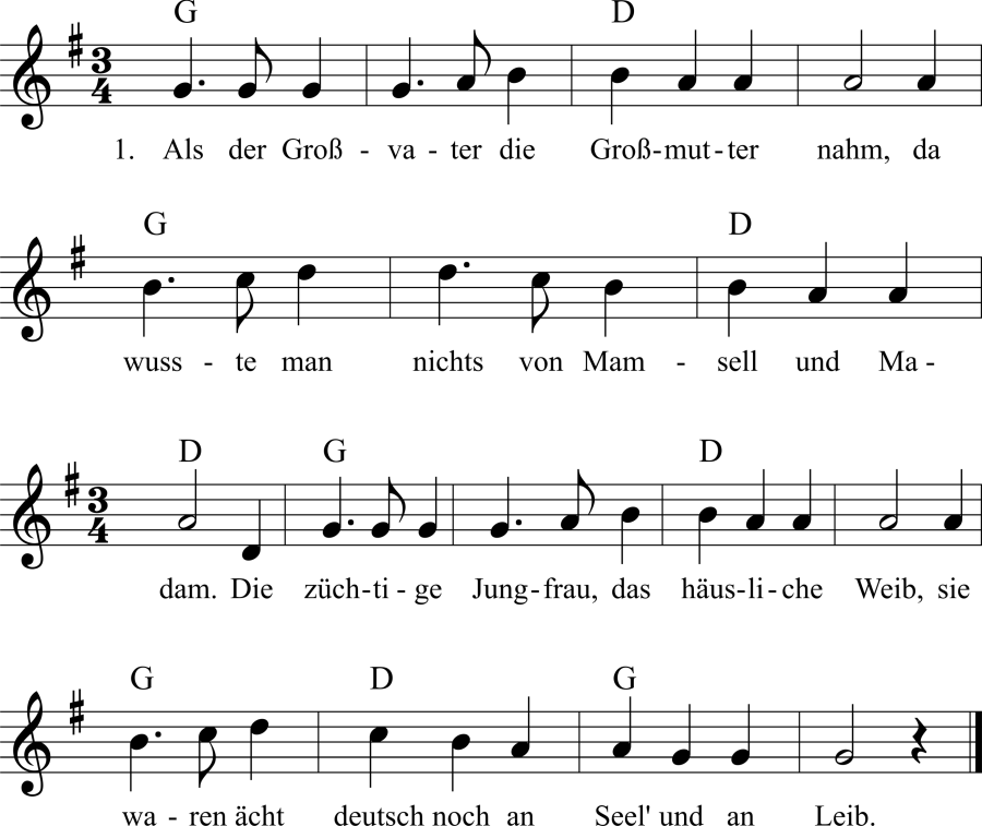 Musiknoten zum Lied - Als der Großvater die Großmutter nahm