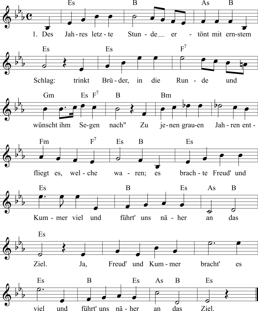 Musiknoten zum Lied - Am Sylvester-Abend