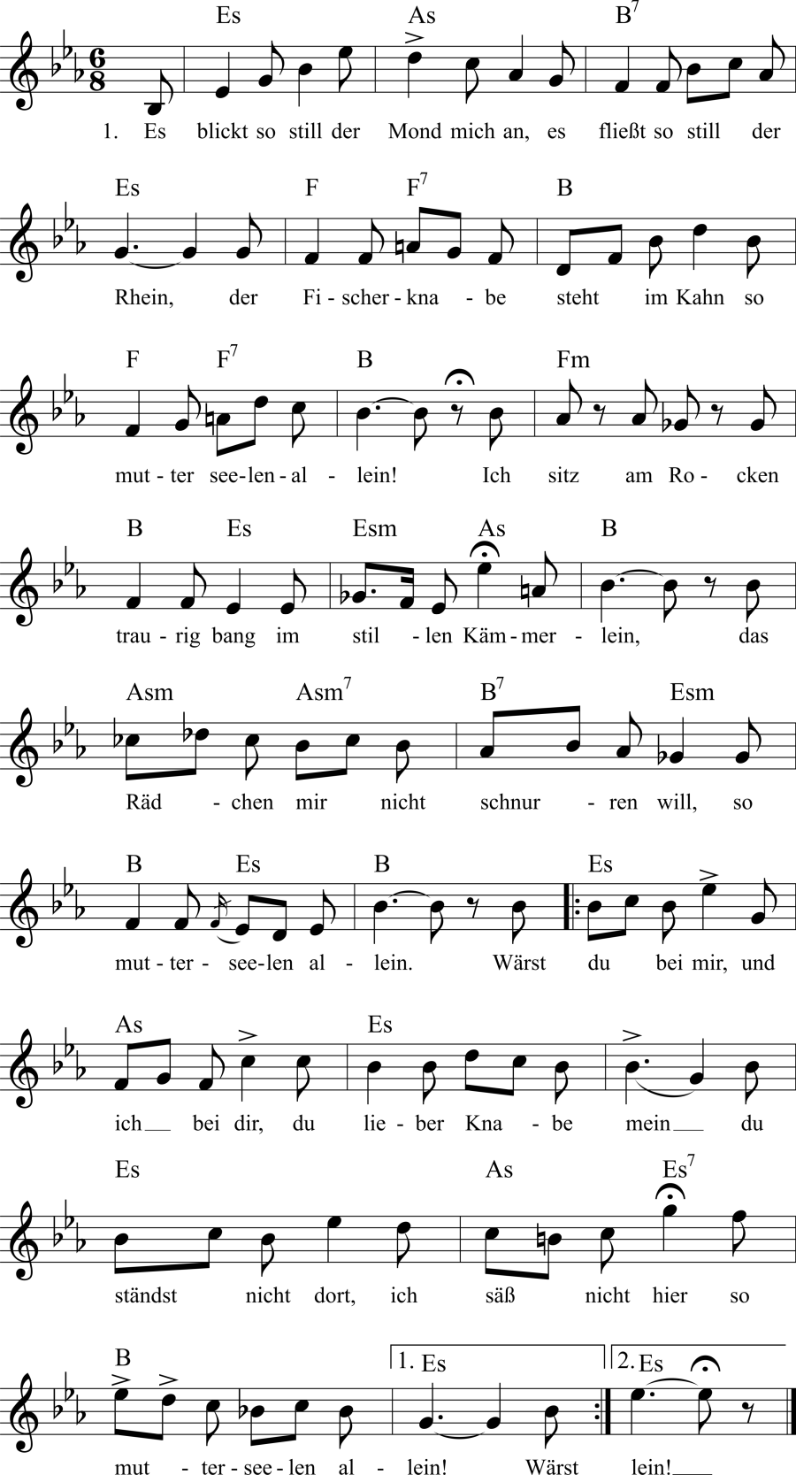 Musiknoten zum Lied - Mutterselen allein