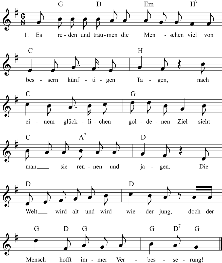 Musiknoten zum Lied - Hoffnung