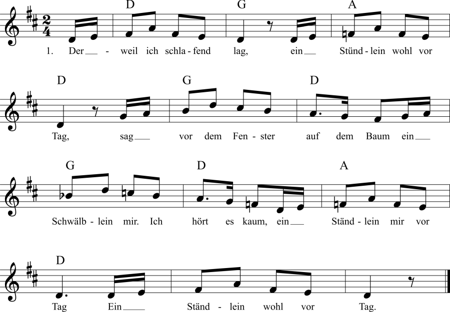 Musiknoten zum Lied - Ein Stündlein wohl vor Tag