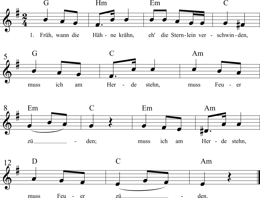 Musiknoten zum Lied - Das verlassene Mägdlein