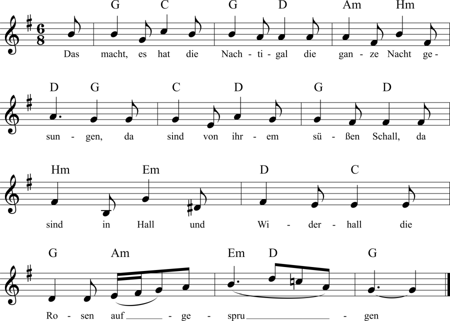 Musiknoten zum Lied - Die Nachtigall