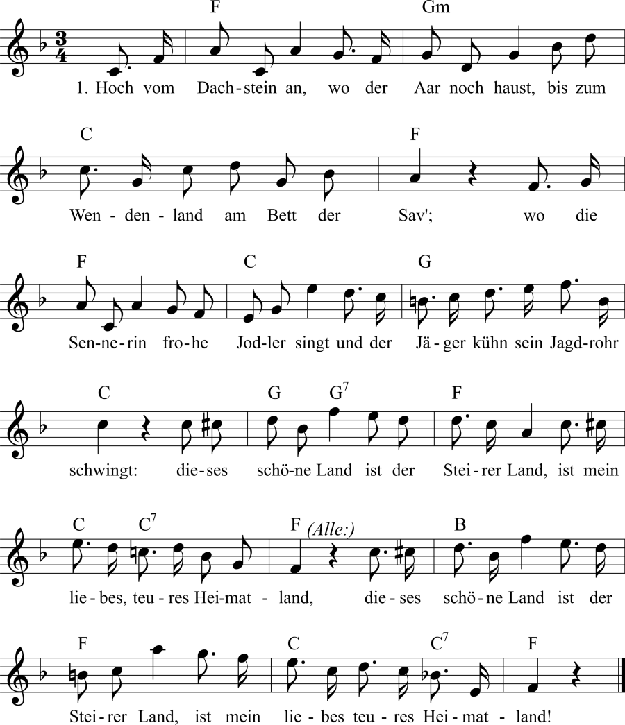 Musiknoten zum Lied - Das Steierland