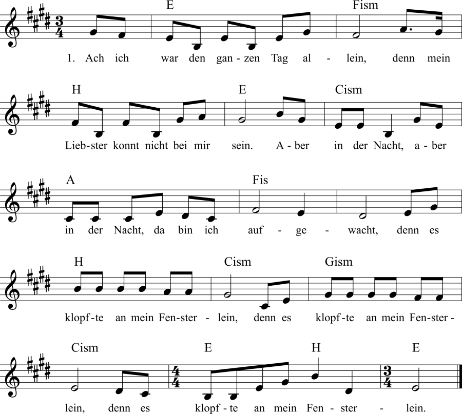Musiknoten zum Lied - Das Fensterlein