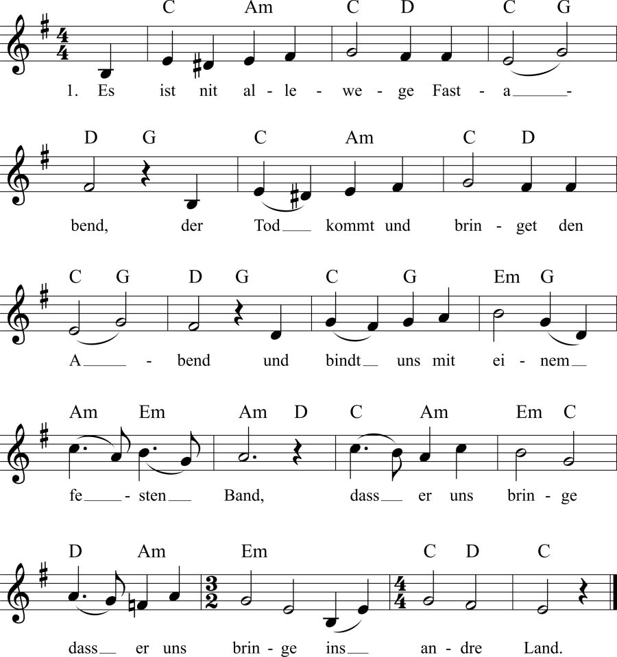 Musiknoten zum Lied - Ins andere Land