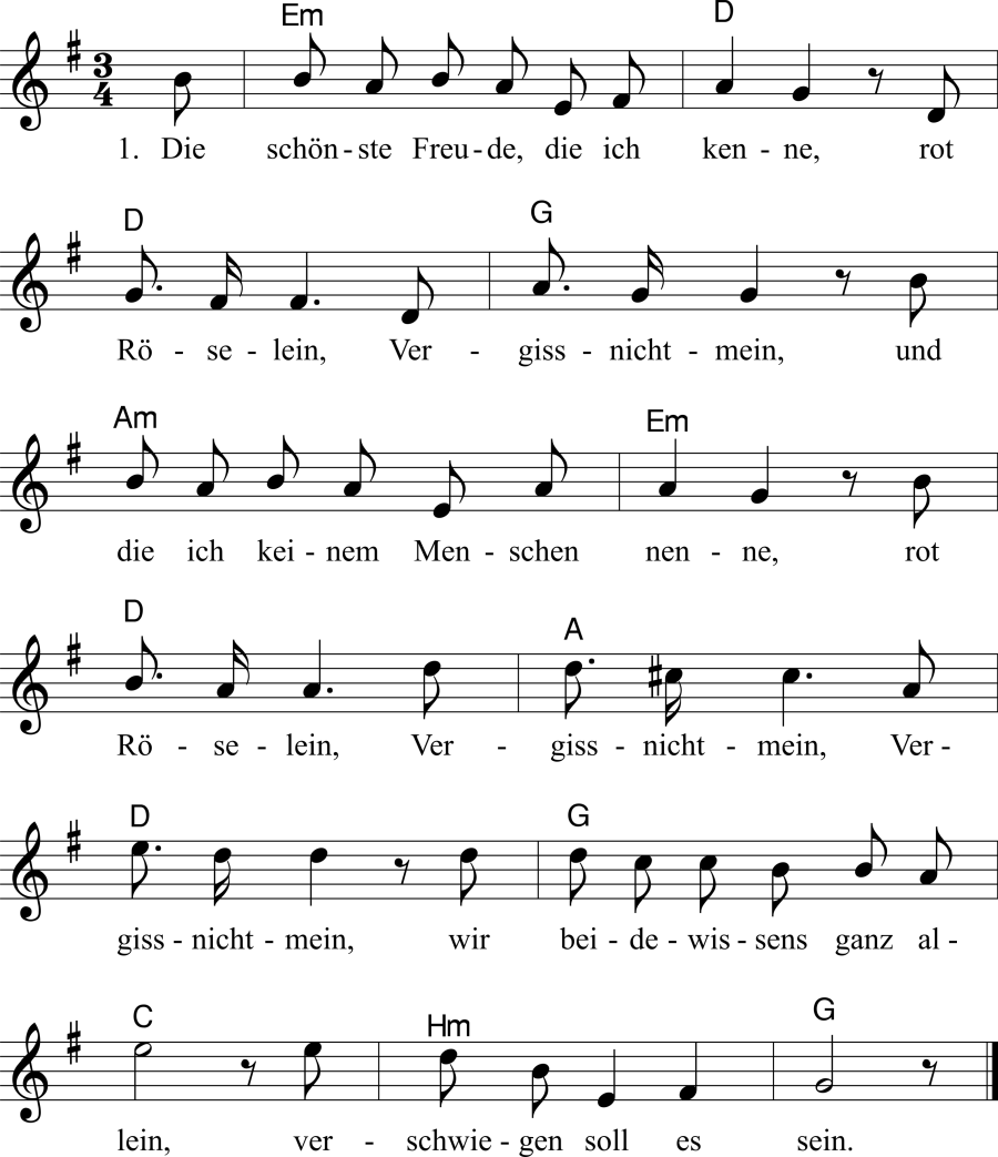 Musiknoten zum Lied - Heimliche Liebe