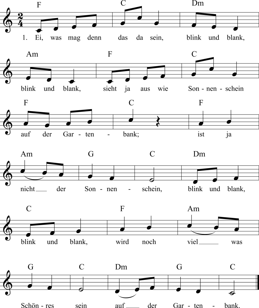 Musiknoten zum Lied - Auf der Gartenbank