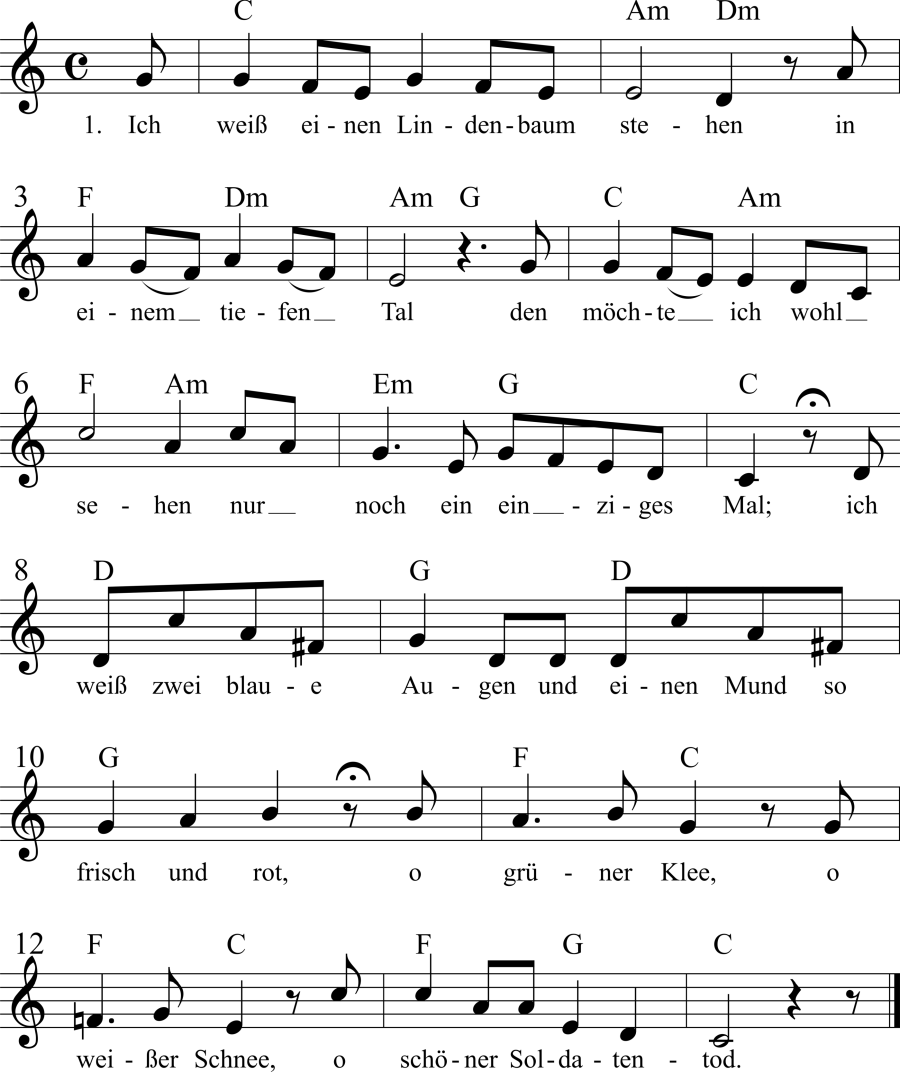 Musiknoten zum Lied - Auf Feldwache