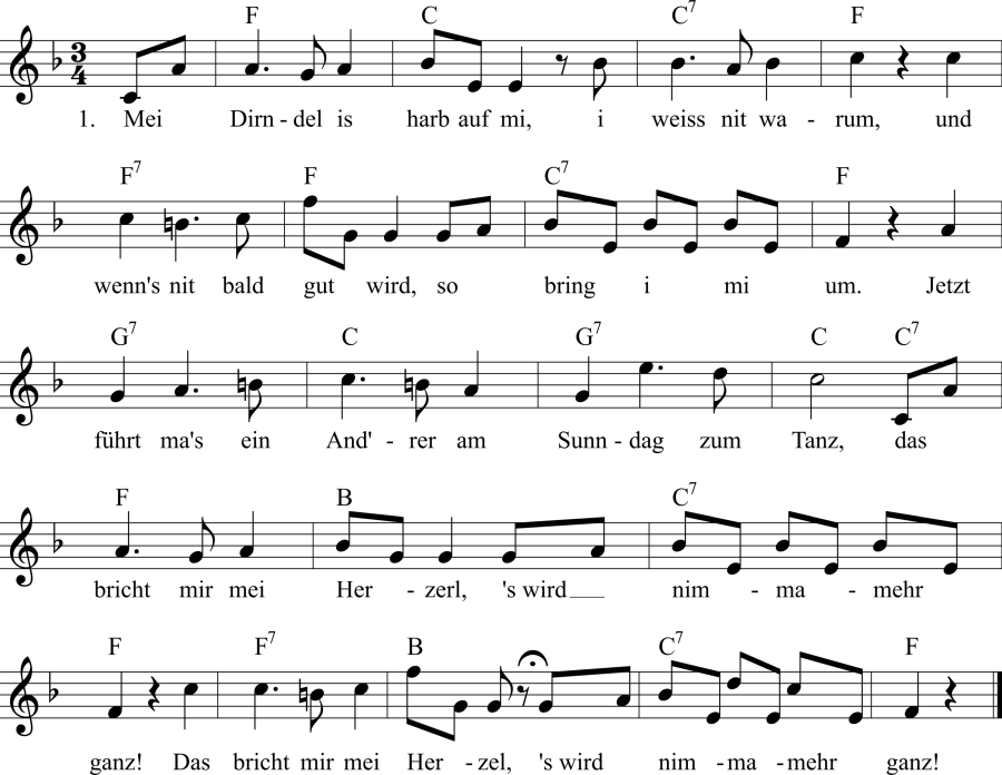 Musiknoten zum Lied - Der Verschmähte