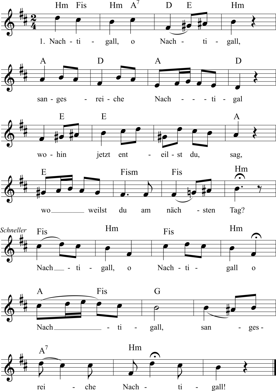 Musiknoten zum Lied - Die Nachtigall