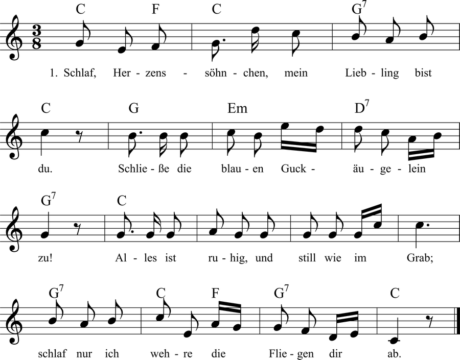 Musiknoten zum Lied - Wiegenlied