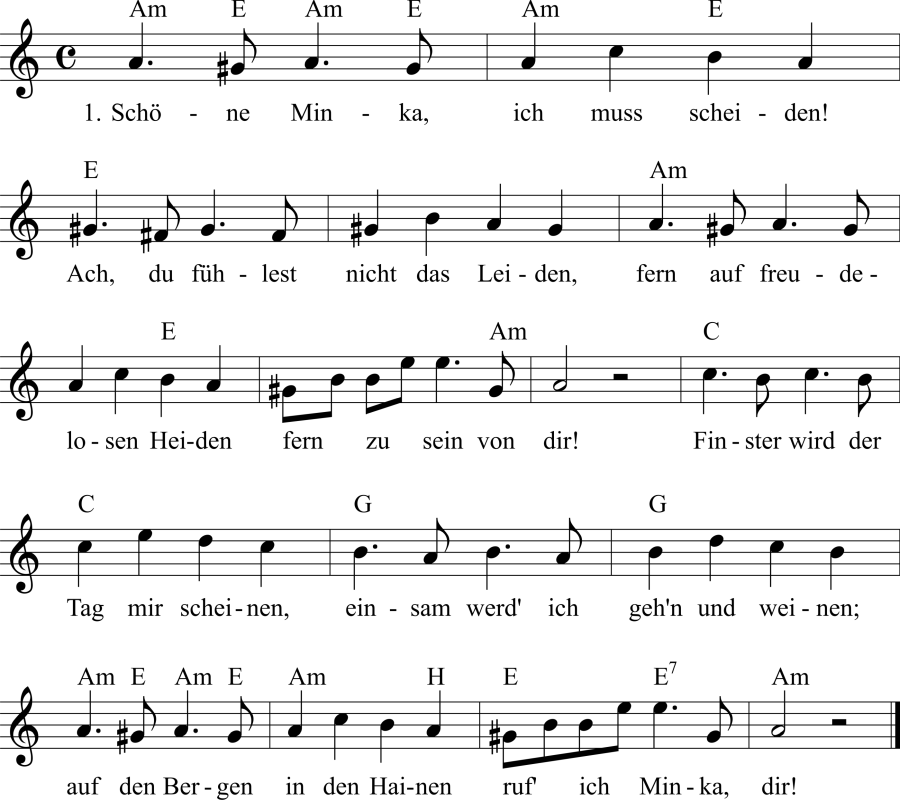 Musiknoten zum Lied - Schöne Minka