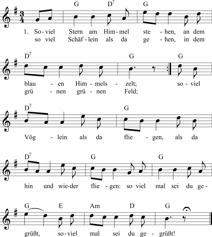 Musiknoten zum Lied - So viel Stern am Himmel stehen