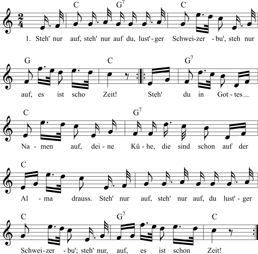Musiknoten zum Lied - Der Schweizerbu