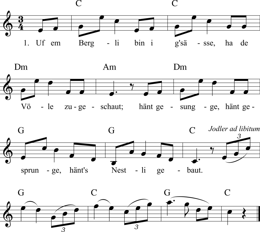 Musiknoten zum Lied - Schweizerlied