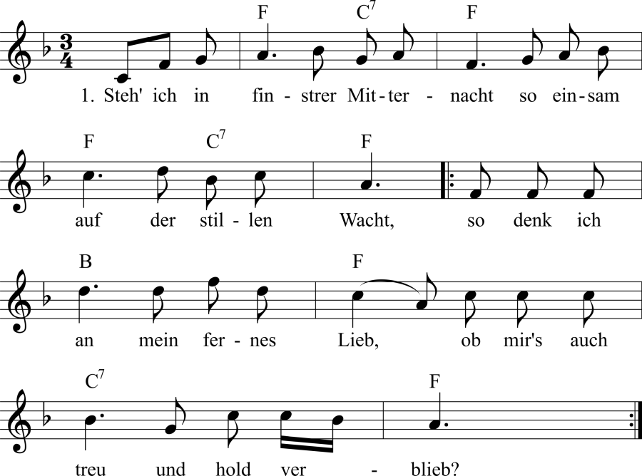 Musiknoten zum Lied - Steh ich in finsterer Mitternacht