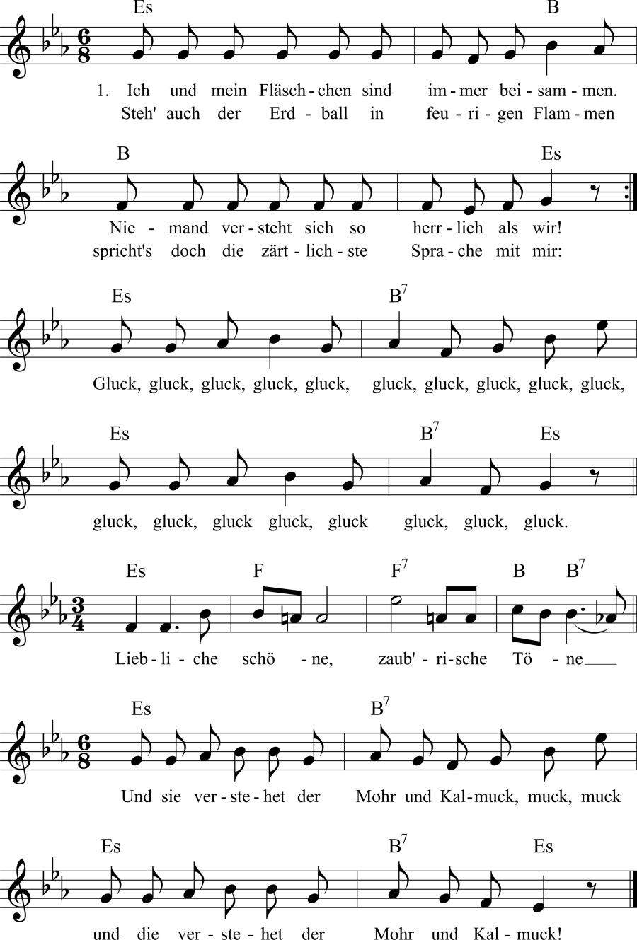 Musiknoten zum Lied - Ich und mein Fläschchen