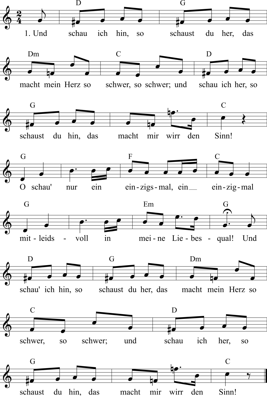 Musiknoten zum Lied - Liebesqual