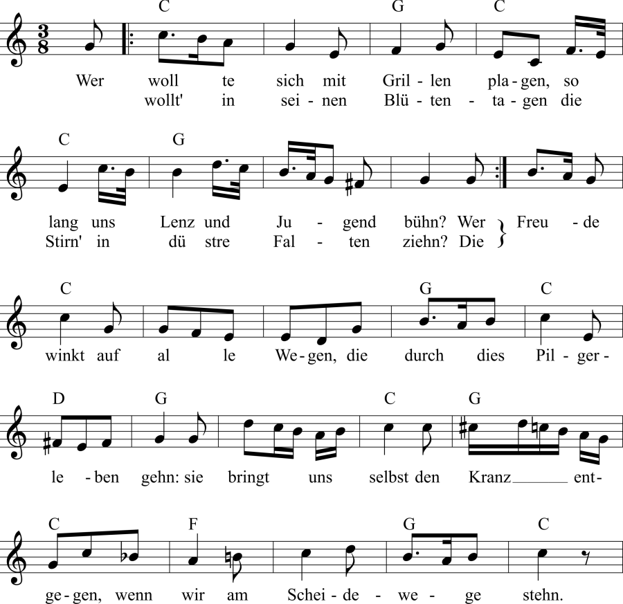 Musiknoten zum Lied - Aufmunterung zur Freude