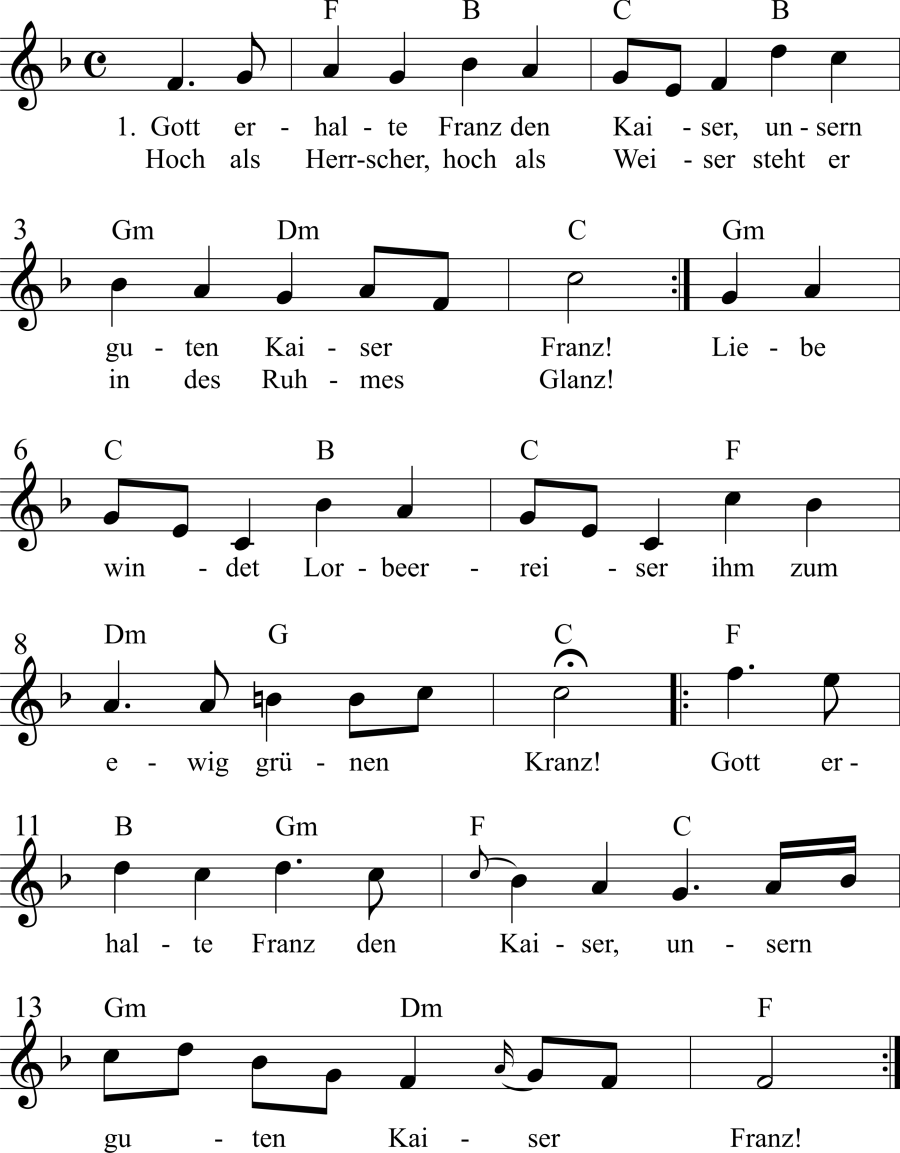 Musiknoten zum Lied - Gott erhalte Franz den Kaiser