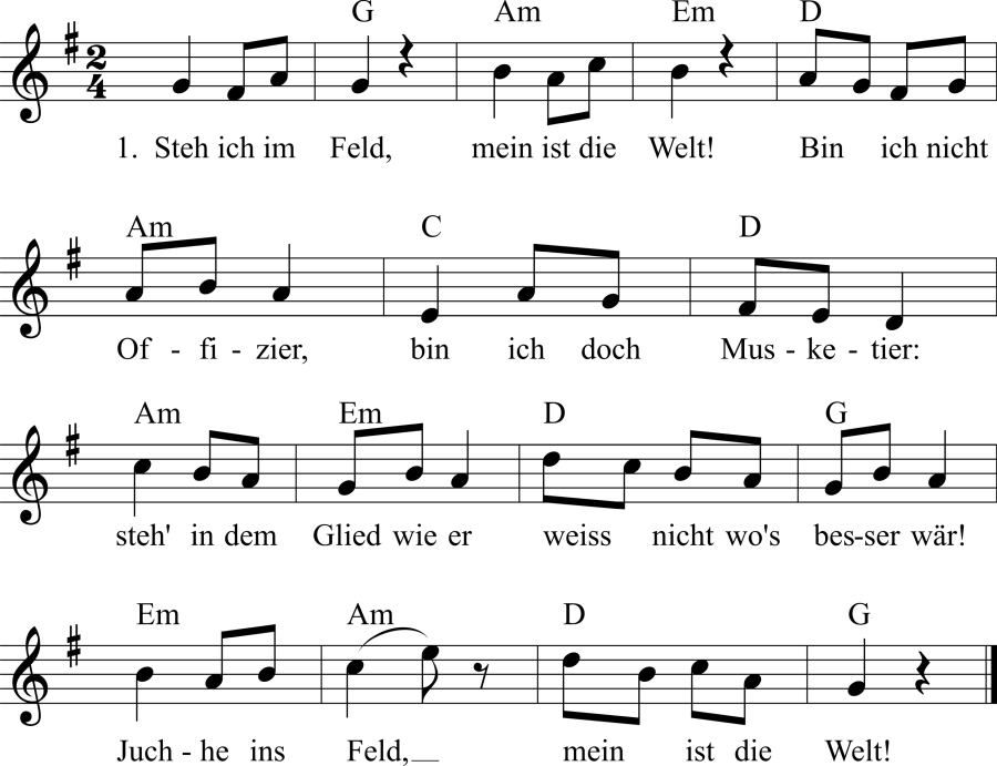 Musiknoten zum Lied - Musketierlied