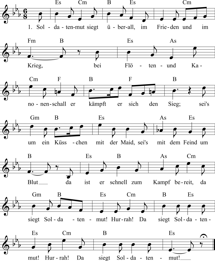 Musiknoten zum Lied - Soldatenmut