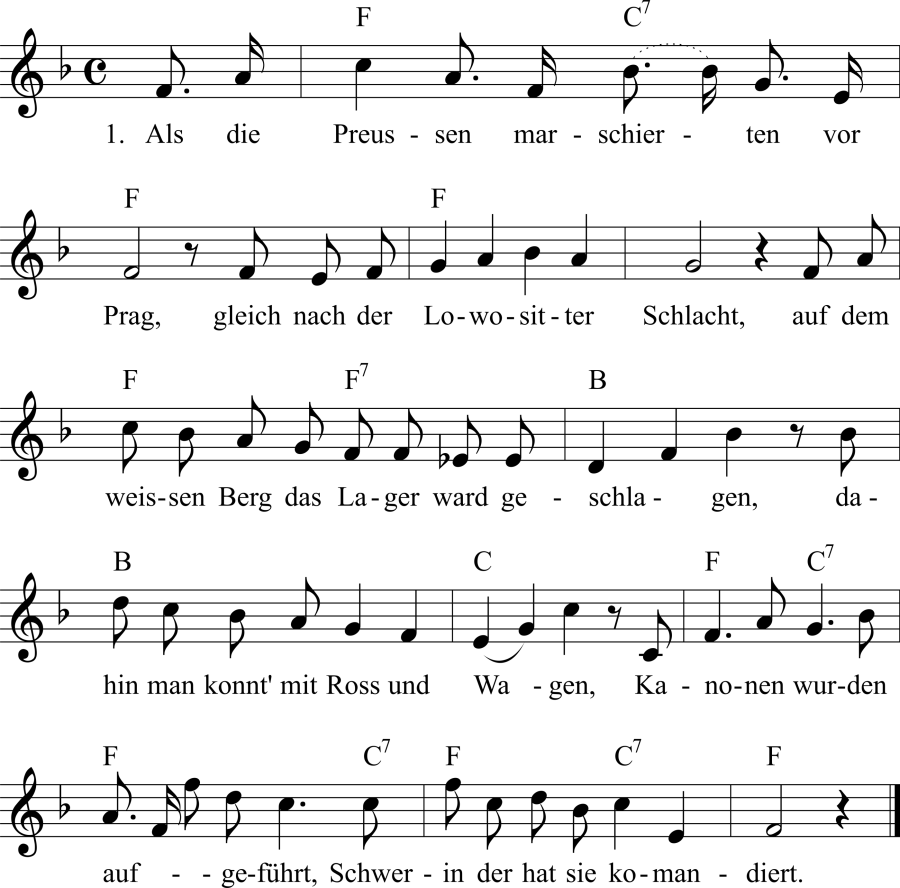 Musiknoten zum Lied - Die Prager Schlacht