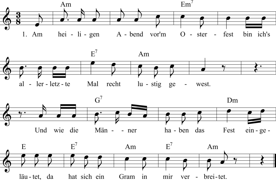 Musiknoten zum Lied - Die Verlassene