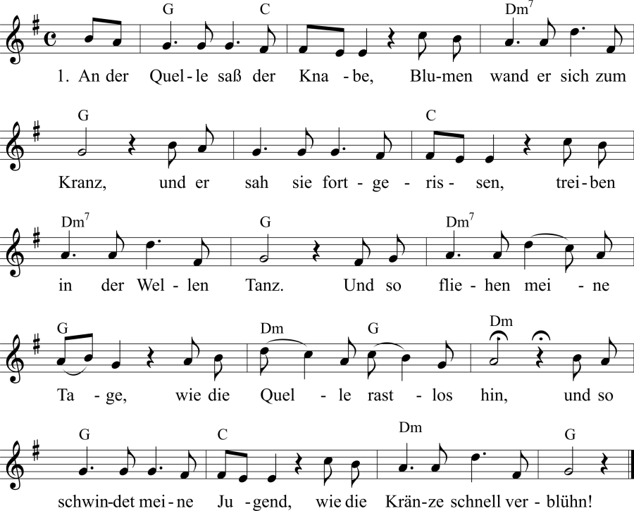 Musiknoten zum Lied - Der Jüngling am Bache