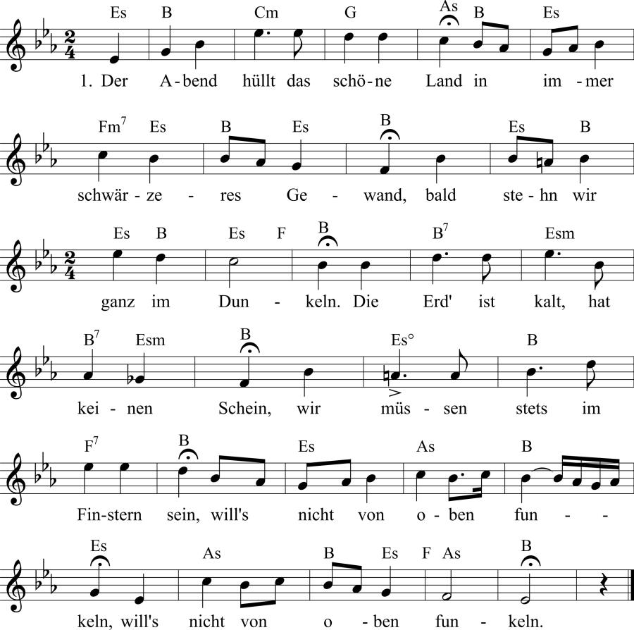 Musiknoten zum Lied - Der Abend hüllt das schöne Land