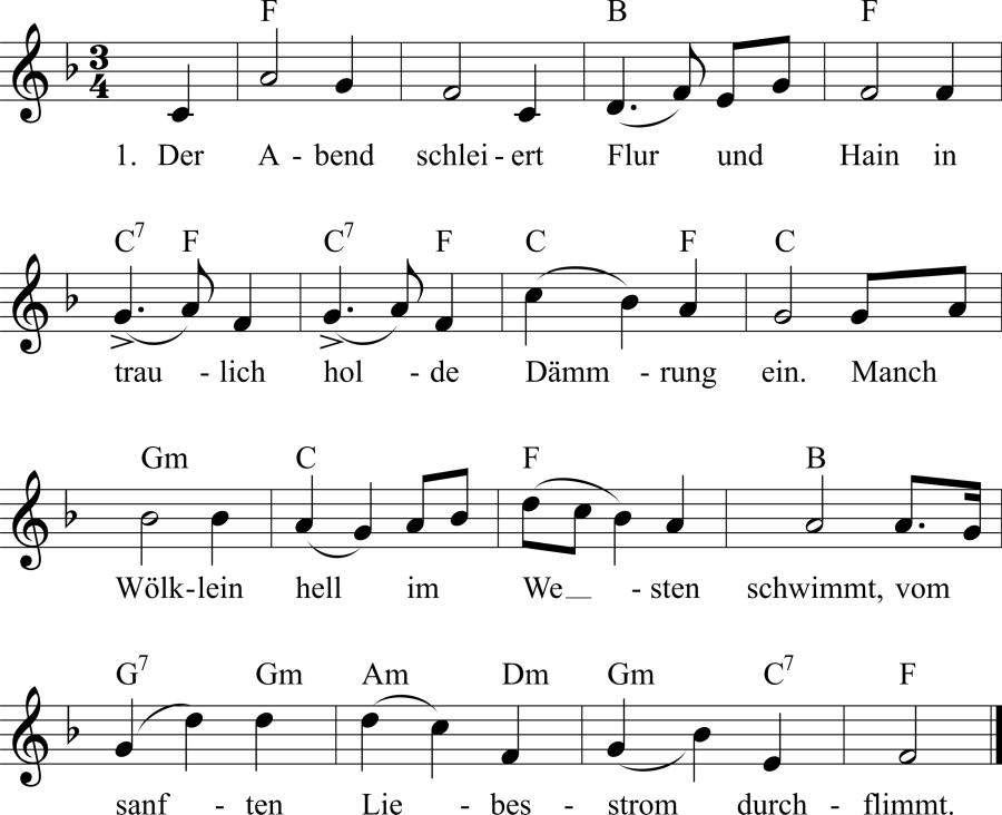 Musiknoten zum Lied - Der Abend schleiert Flur und Hain