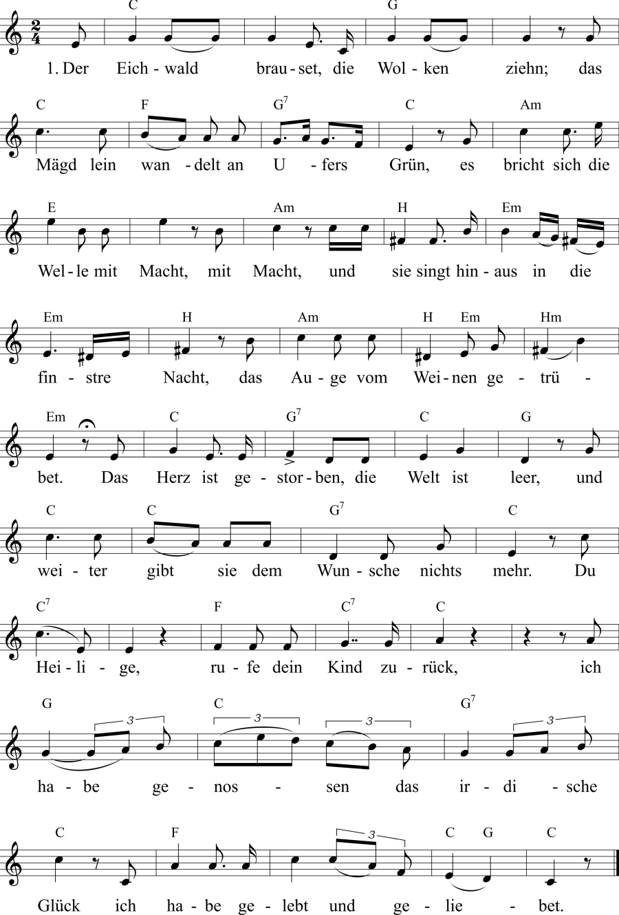 Musiknoten zum Lied - Der Eichwald braust