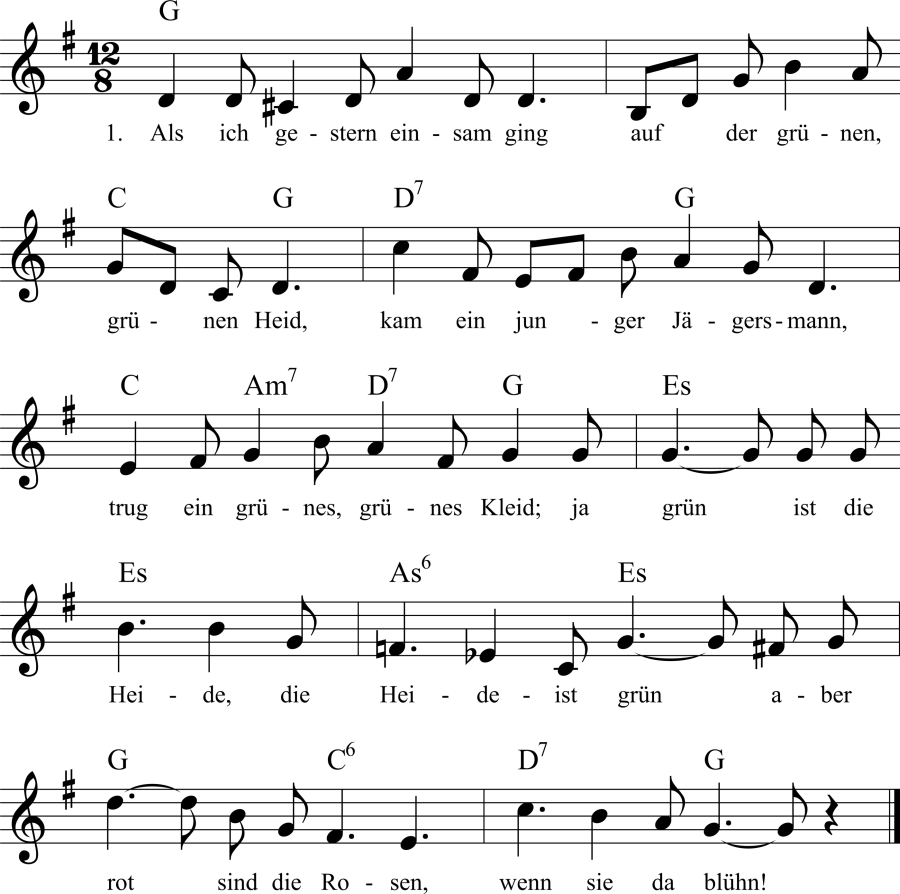 Musiknoten zum Lied - Grün ist die Heide