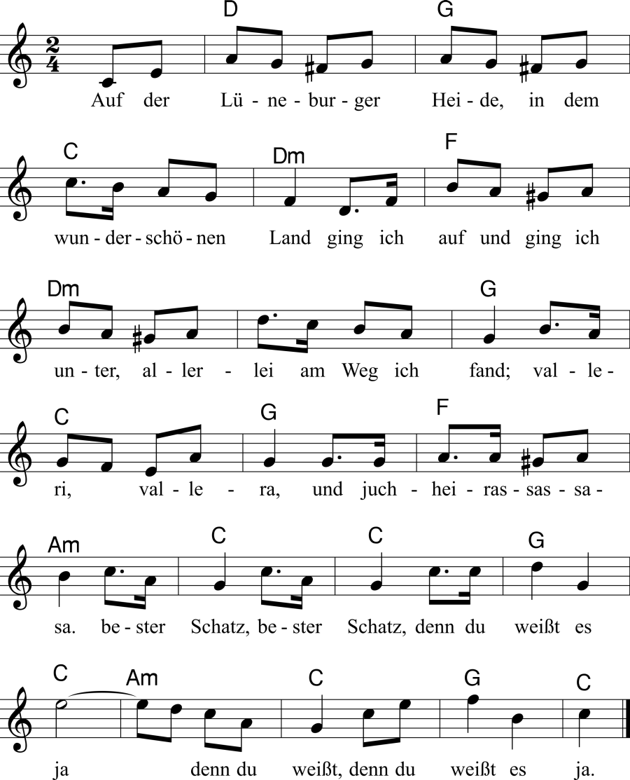Musiknoten zum Lied - Auf der Lüneburger Heide