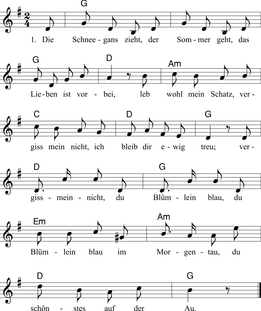 Musiknoten zum Lied - Auf Wiedersehn