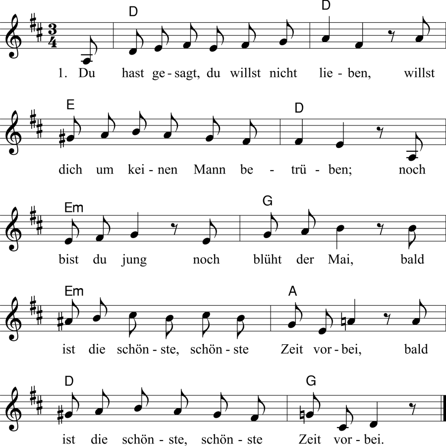 Musiknoten zum Lied - Warnung