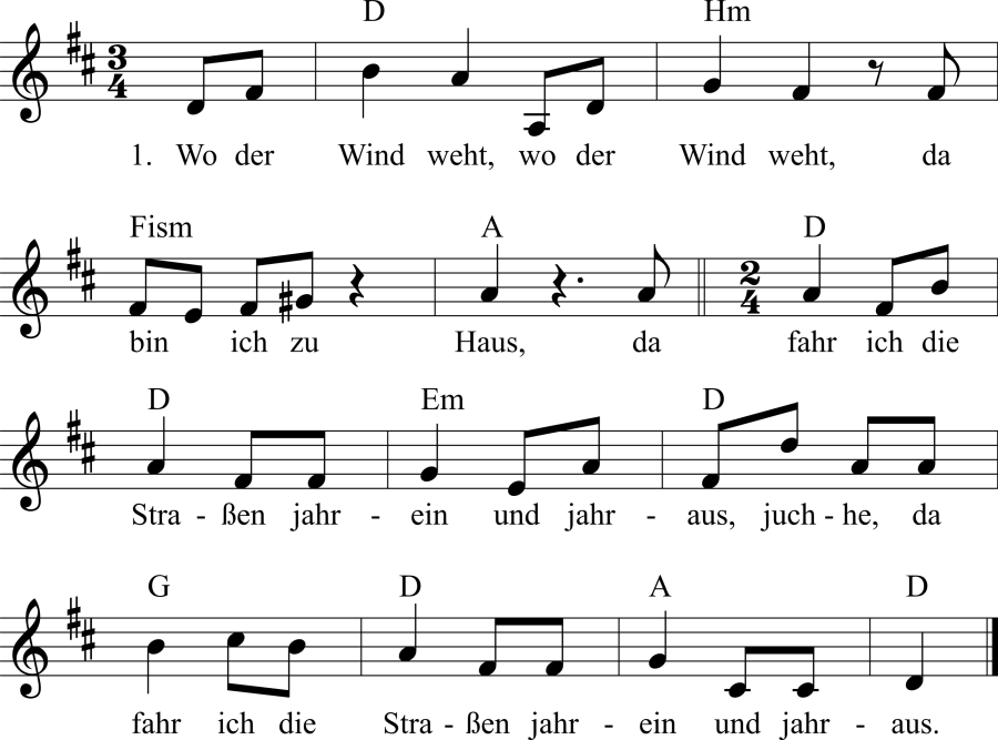 Musiknoten zum Lied - Auf der Straße