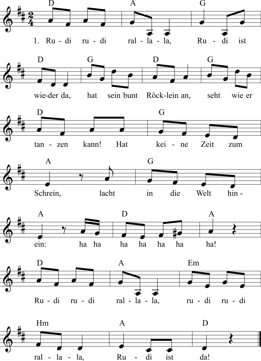 Musiknoten zum Lied - Das Rudilied