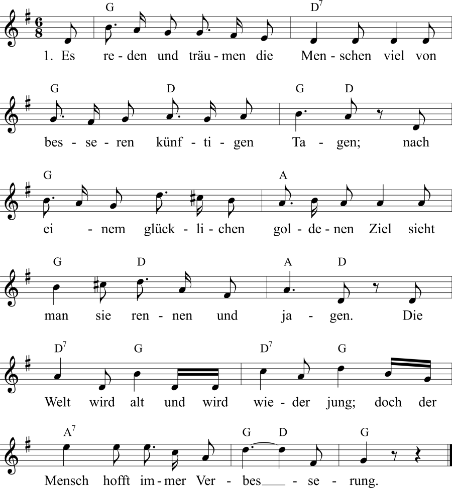 Musiknoten zum Lied - Hoffnung