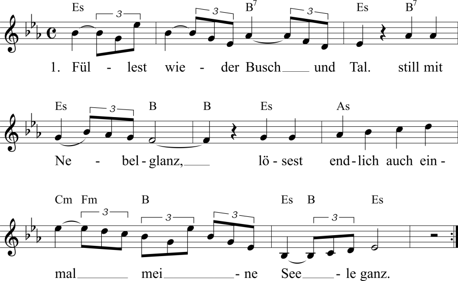 Musiknoten zum Lied - An den Mond (Goethe / Zelter)