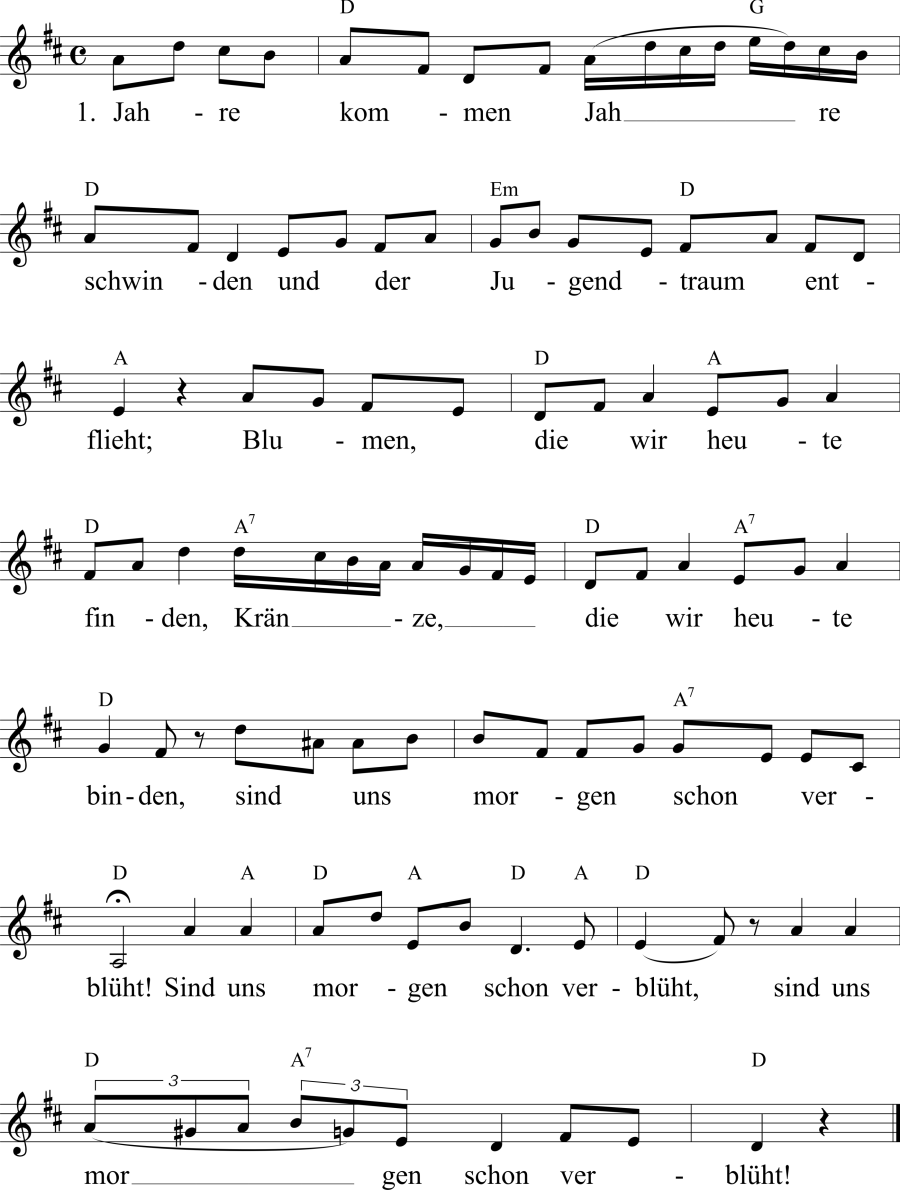 Musiknoten zum Lied - An ein Mädchen