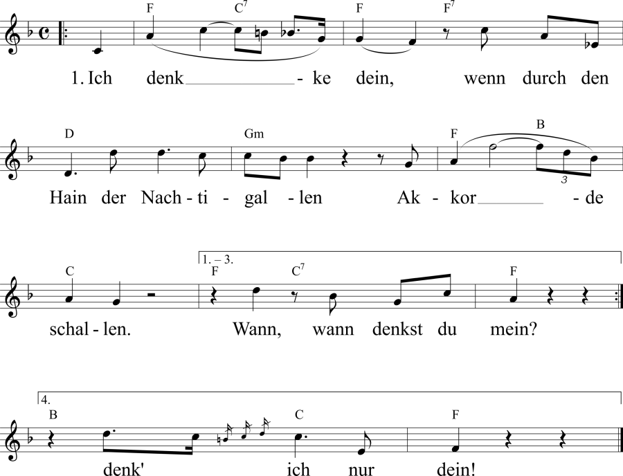 Musiknoten zum Lied - Ich denke dein!