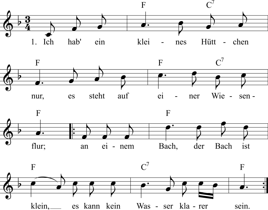 Musiknoten zum Lied - Ich hab' ein kleines Hüttchen nur