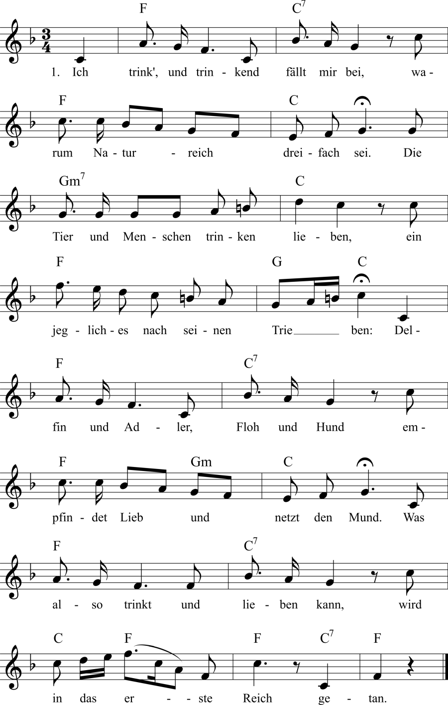 Musiknoten zum Lied - Die drei Reiche der Natur