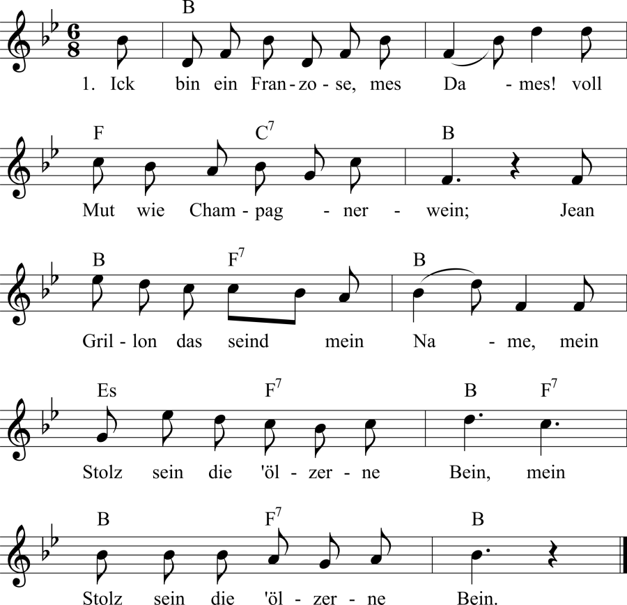 Musiknoten zum Lied - Die ölzerne Bein