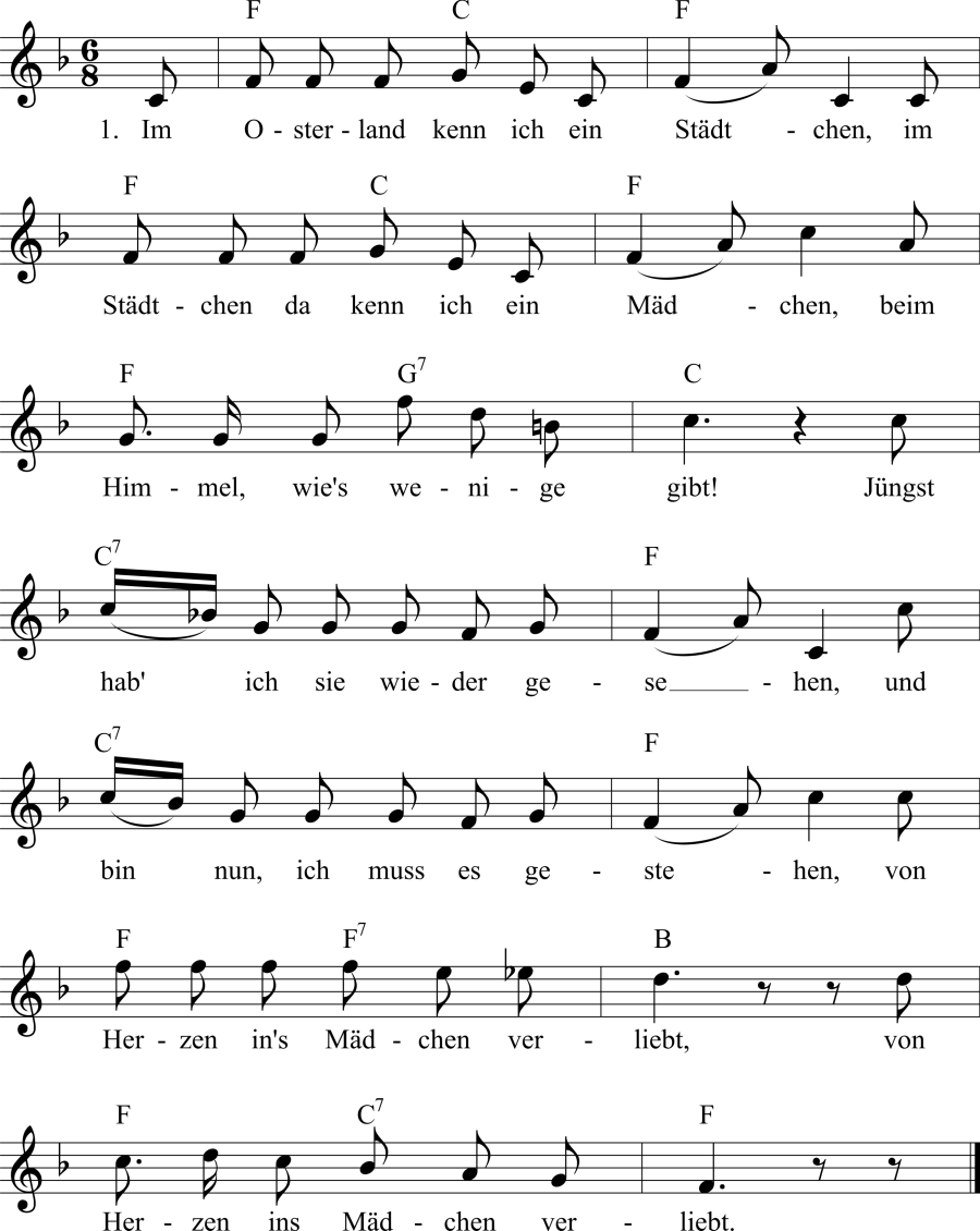 Musiknoten zum Lied - Das Mädchen im Osterland